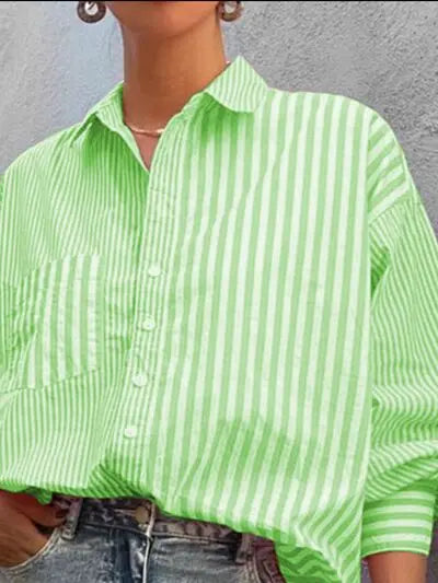 'Primrose' Striped Button Up Long Sleeve Shirt - Celes Fashion